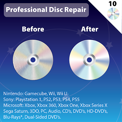 #ad 10 Disc Repair Resurface Fix Scratched ALL Disc Media Xbox PS GC Wii etc