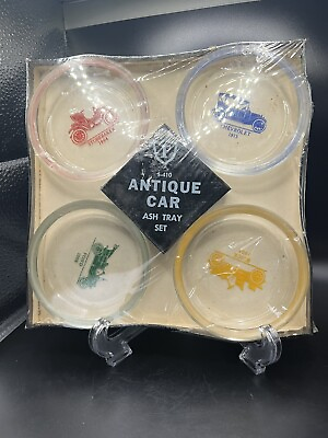 Federal Glass Antique Car Ashtray Set 4 in original packaging