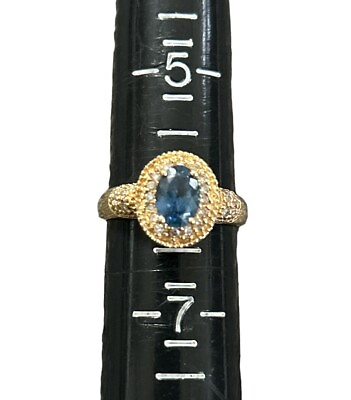 #ad 14K Yellow Gold Sapphire And Diamond Ring Size 6.25 Signed