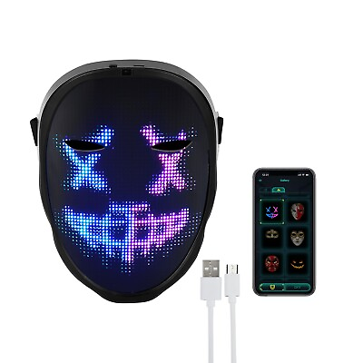#ad Party Light Up LED Mask Bluetooth Programmable 115Face Gestures Change Costumes