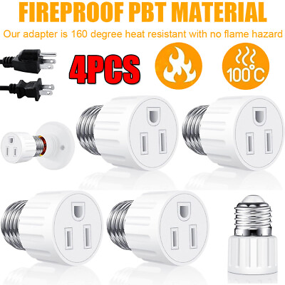 #ad 4Pcs 3 Prong Light Socket to Plug Adapter E26 E27 Light Bulb Outlet Adapter