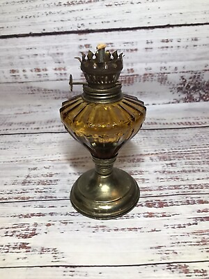 #ad #ad Vintage Small Mini Amber Brown glass oil lamp Decor Cottage farmhouse