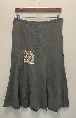 #ad Vintage Halogen Womens Maxi Skirt Size 10 Green Patchwork Goblincore Grunge Y2K