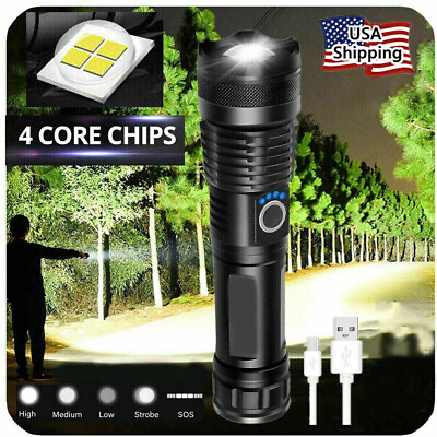 #ad 1000000 Lumens Super Bright LED Tactical Flashlight Rechargeable LED Work Light