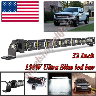 #ad 32 inch Slim LED Light Bar Single Row Spot Offroad Car Truck Pickup SUV ATV 30#x27;#x27;