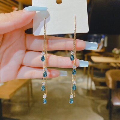 #ad Fashion Waterdrop Crystal Tassel Earrings Line Women Drop Dangle Party Jewelry