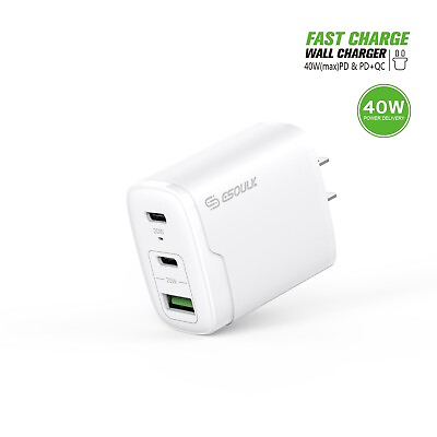 #ad 40W Fast Quick Wall Travel Charger PD QC Adapter USB C For iPhone amp; Android