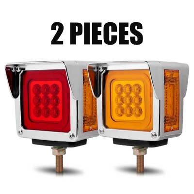 #ad 2pc Amber Red LED Double Face Stud Mount Pedestal Fender Stop Turn Tail Light