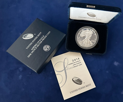 #ad 2014 W American Eagle Silver Proof Dollar in Original US Mint Box with COA