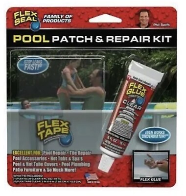 #ad Flex Seal Clear Pool Patch amp; Repair Kit Works Underwater MADE in the USA
