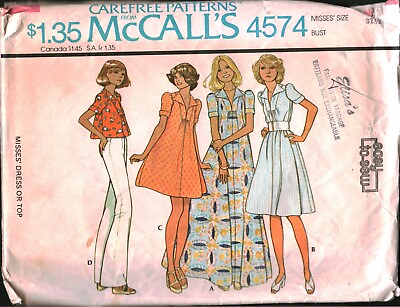 #ad #ad 4574 Vintage McCalls SEWING Pattern Misses 1970s Pullover Dress Top Carefree OOP