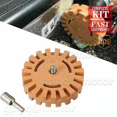 #ad Decal Removal Eraser Wheel W Power Drill Arbor Adapter 4 inch Rubber Pinstripe