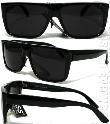 #ad Gangster Flat Top Square Sunglasses OG LOC Style Super Dark Black K60SD