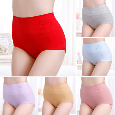 #ad Ladies Cotton Tummy Control Panties Floral Print Underwear Women High Waist Pant