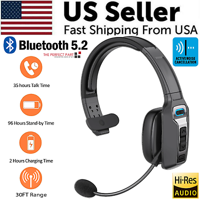 #ad Trucker Bluetooth 5.2 Wireless Headset With Noise Cancelling Mic For Phones PC