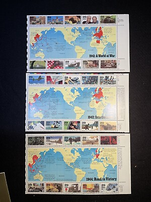 #ad WWII Commemorative Stamp Sets 3 10 Stamp Half Sheets #2559 #2697 #2838