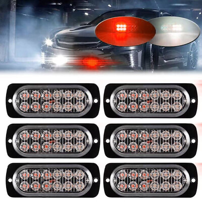 #ad 6X 12 LED Strobe Light Front Grille Side Marker Emergency Hazard Warning 12V
