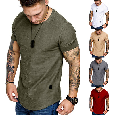 #ad Men Summer Plain Slim Fit Casual Short Sleeve Tops Muscle Gym Tee T shirt Blouse