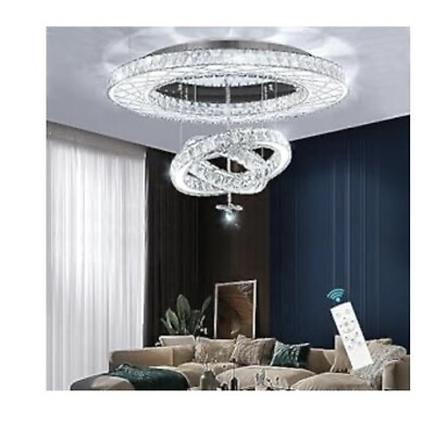 #ad 32quot;W Modern Chandelier Light Crystal Flat Mounted Ceiling Light Silver