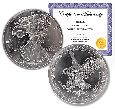 #ad #ad TWO 1 TROY OUNCE OZ .999 Pure TITANIUM Metal Walking Liberty Eagle Rounds coins