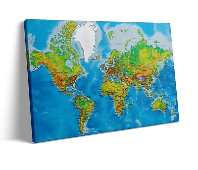 #ad World Classic Premier Wall Map Poster Canvas Prints Wall Art Pictures Artwork