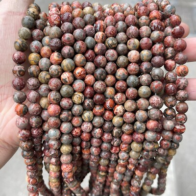 #ad 100 Strand 15quot; Wholesale Natural Leopard Skin Stone Round Spacer Loose Beads 8MM
