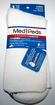 #ad Med Peds for Symptoms of Diabetes White 1 Pair Wide Crew Socks Large