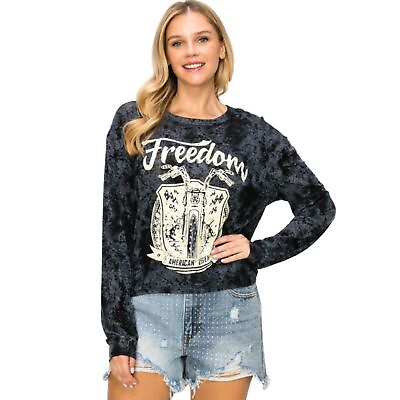 #ad Vocal Womens Freedom Motorcycle Rhinestone Long Sleeve Top