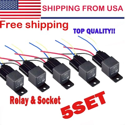 #ad 5 Pack 12V 30 40 Amp 5 Pin SPST Automotive Relay with Wires amp; Harness Socket Set