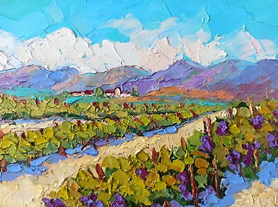 #ad Original Oil Painting Vineyard Painting Tuscany Landscape Impasto Artwork 6x8