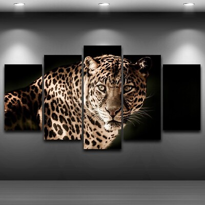 #ad Wild Leopard Animal 5 Panel Canvas Print Wall Art