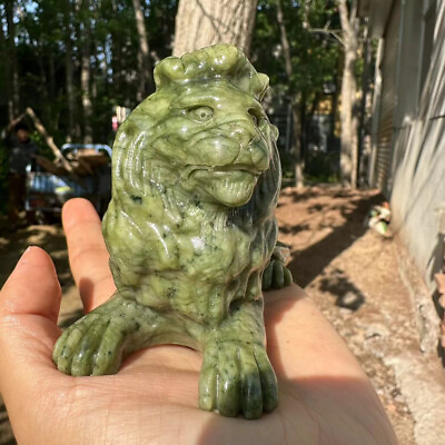 #ad 1pc Natural serpentine Quartz Carved lion Skull Crystal Reiki Healing gift Decor