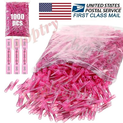 #ad #ad 1000PCS Heat Shrink Waterproof Wire Connectors Red 22 16 AWG Butt Seal Terminals