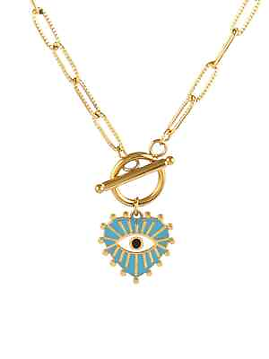 #ad Boho Colorful Enamel Eye Shape Pendant Necklaces Female Jewelry