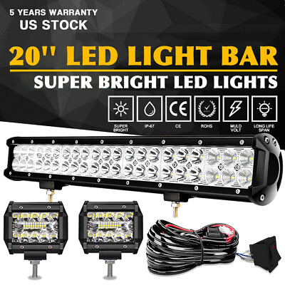#ad 20 inch LED Light Bar Spot Flood Combo2PCS 4quot; Pods For Offroad Jeep Truck 4WD