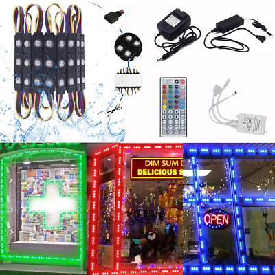 #ad 5050 Module light BL G R LED Store Front Window Showcase Sign LampRemotePower