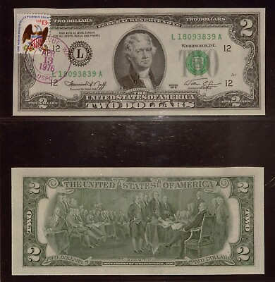 #ad #ad 1976 $2 Federal Reserve Note UNC Bicentennial FDI Note Bellevue WA