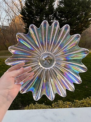 #ad Vintage MCM Federal Moonglow Iridescent Carnival Glass Plate dish 11”