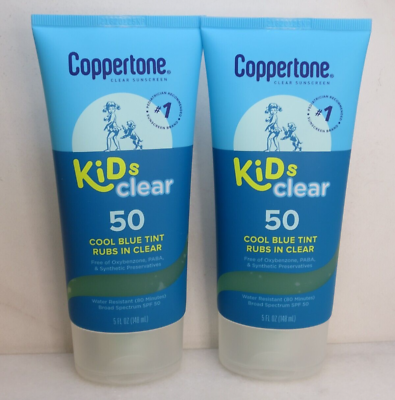 #ad COPPERTONE CLEAR SUNSCREEN KIDS CLEAR 50 COOL BLUE TINT RUBS IN CLEAR 5 OZ 2PCS