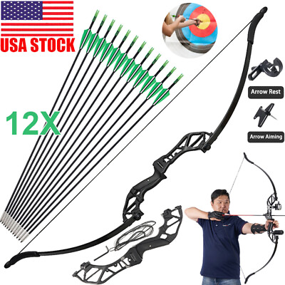 #ad 20 55lbs Adult Beginner Archery Hunting 54quot; Takedown Recurve Bow or amp; Arrows Set