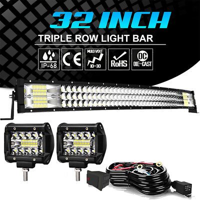#ad TRI Row 32inch 441W Curved LED Light Bar Spot Flood Truck Offroad VS 30quot;34quot;36quot;