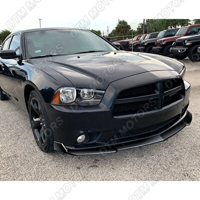 #ad For 2011 2014 Dodge Charger STP Style Painted Black Front Bumper Spoiler Lip Kit