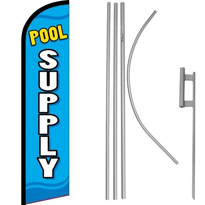 #ad Pool Supply Blue White Windless Banner Flag amp; 16#x27; Flagpole Kit Ground