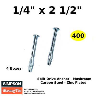 #ad 400 Split Drive Anchors Zinc Hammer Drive Anchor Mushroom Head 1 4 x 2 1 2 4 B