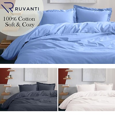 #ad Duvet Cover 3 Pcs 100% Cotton Set Ultra Soft Duvet Bedding Sets Queen King Size
