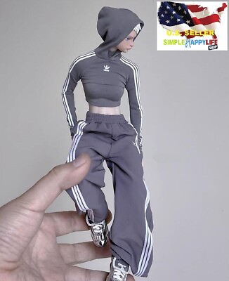 #ad 1 6 Gray top wide leg pants hoodie for 12quot; female figure phicen Hot Toys ❶USA❶