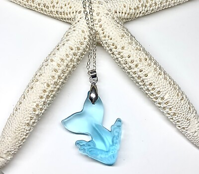 #ad Handmade Seaglass Whale Tail Pendant Only Turquoise. Sterling Silver Bail.