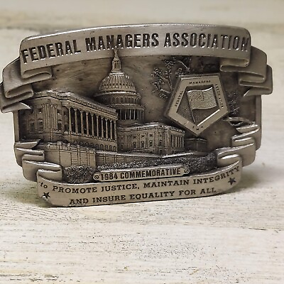 Vintage 1984 Federal Managers Commemorative Belt Buckle USA Pewter