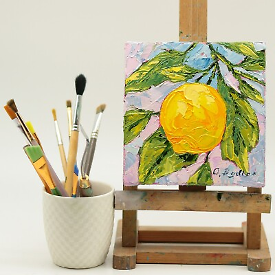 #ad Lemon Branch Oil Painting on Canvs Lemon Wall Art Original Impasto Painting art