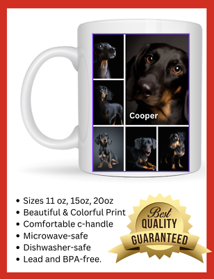 #ad Dachshund Dog Custom Mug Multi Picture Personalized Coffee Cup 11oz 15oz 20oz